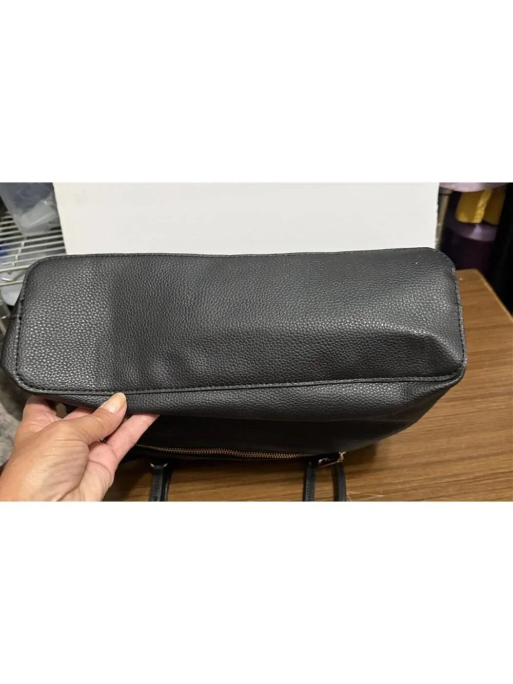 Anne Klein Satchel Crossbody Bag Black Faux Leather Classic Office Business